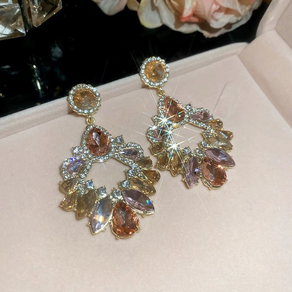 Alloy Geometric Water Drop Tassel Earrings Set With Diamonds For Women