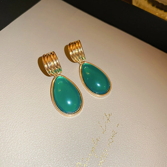 Alloy Geometric Women's Earrings With Oil Drop And Flower Design Light Luxury Style