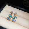 Alloy Geometric Women's Earrings With Oil Drop And Flower Design Light Luxury Style