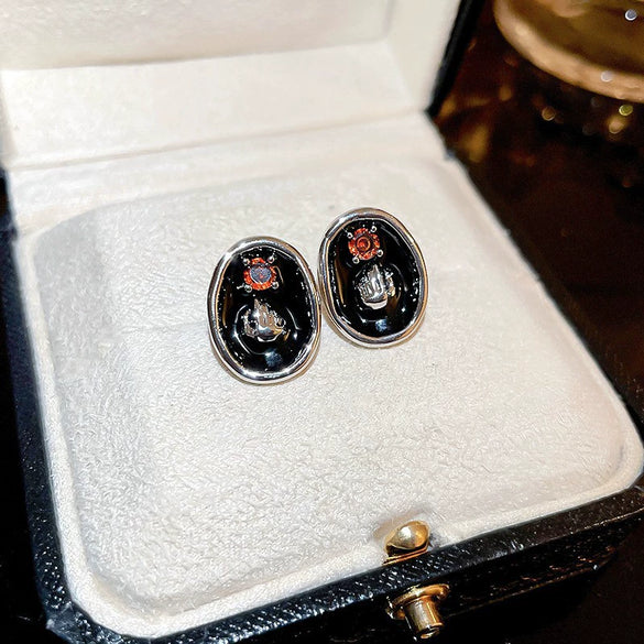Alloy Geometric Women's Earrings With Oil Drop And Flower Design Light Luxury Style