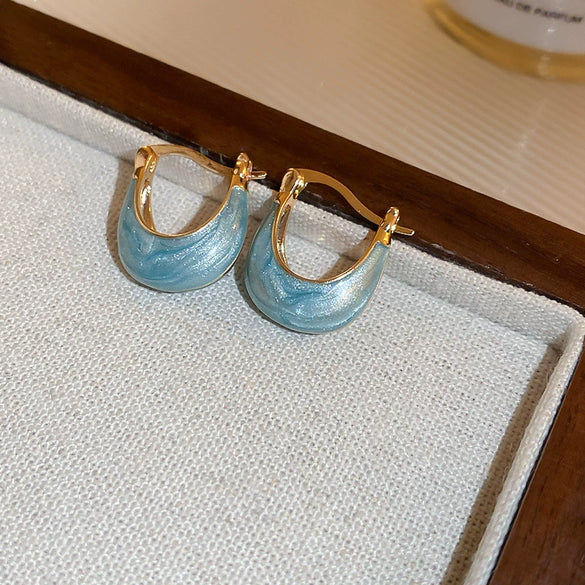 Alloy Geometric Women's Earrings With Oil Drop And Flower Design Light Luxury Style