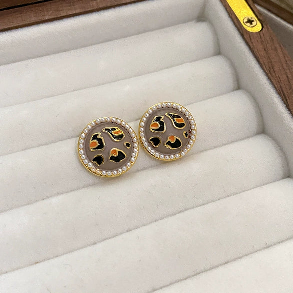 Alloy Geometric Women's Earrings With Oil Drop And Flower Design Light Luxury Style
