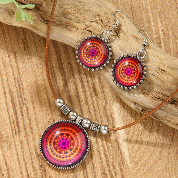 Alloy Glass Necklace For Women Elegant Plant Flowers Geometric Style