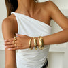 Alloy Glossy Plain Geometric Wide Bracelet And Ring Set For Women With Electroplating