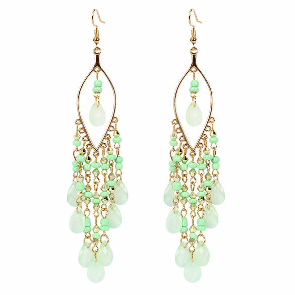 Alloy Gold Plated Women's Bohemian Style Water Drops Tassel And Crescent Earrings