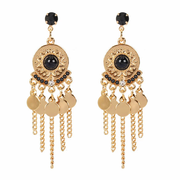 Alloy Gold Plated Women's Bohemian Style Water Drops Tassel And Crescent Earrings