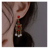 Alloy Gold Plated Women's Bohemian Style Water Drops Tassel And Crescent Earrings