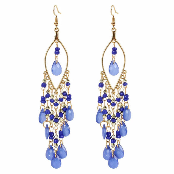 Alloy Gold Plated Women's Bohemian Style Water Drops Tassel And Crescent Earrings