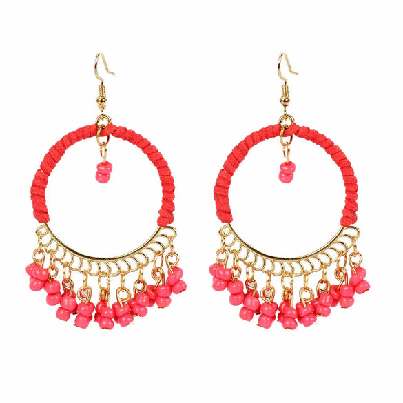 Alloy Gold Plated Women's Bohemian Style Water Drops Tassel And Crescent Earrings