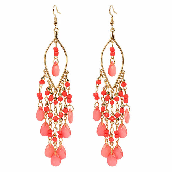 Alloy Gold Plated Women's Bohemian Style Water Drops Tassel And Crescent Earrings