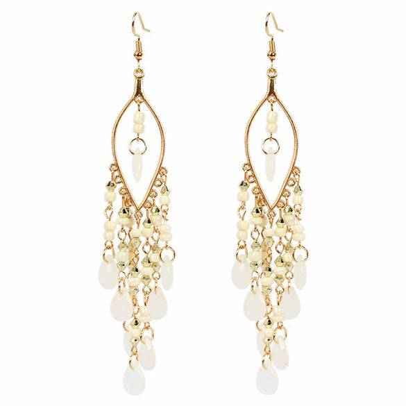 Alloy Gold Plated Women's Bohemian Style Water Drops Tassel And Crescent Earrings