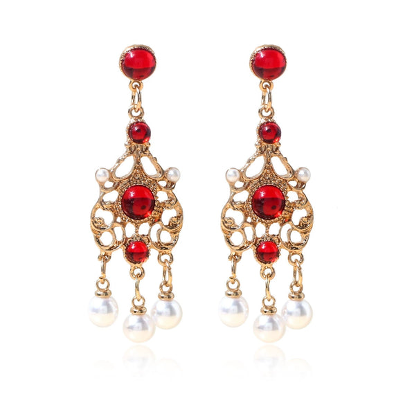 Alloy Gold Plated Women's Bohemian Style Water Drops Tassel And Crescent Earrings