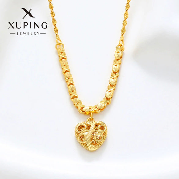 Alloy Goldplated Heartshaped Pendant Water Wave Chain Necklace For Women