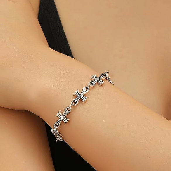 Alloy Gothic Cross Bracelet With Electroplating Crown And Roman Numerals Pattern Retro Dark Style Unisex