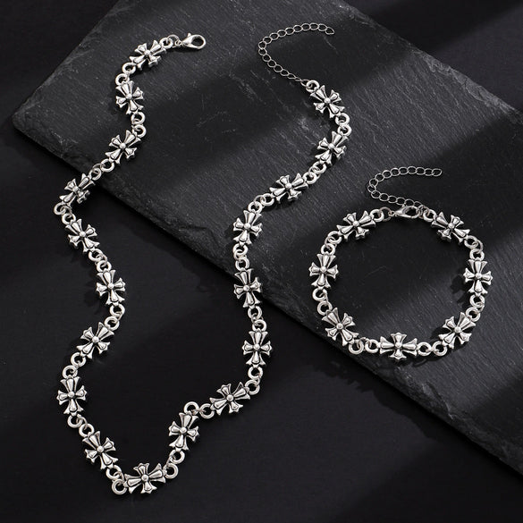 Alloy Gothic Cross Bracelet With Electroplating Crown And Roman Numerals Pattern Retro Dark Style Unisex