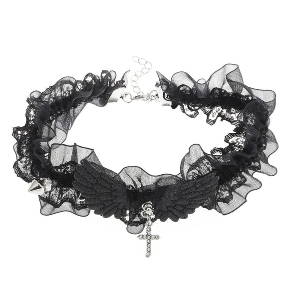 Alloy Gothic Style Rivet Wings Lolita Collar Necklace With Geometric Pattern