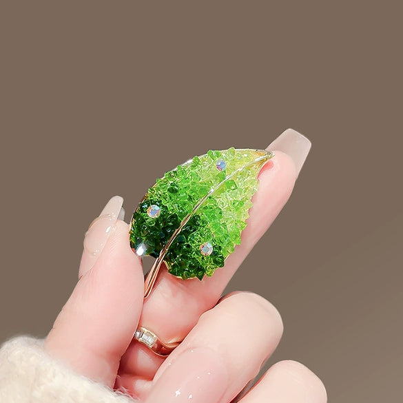 Alloy Green Leaf And Flower Brooch With Electroplating For Women