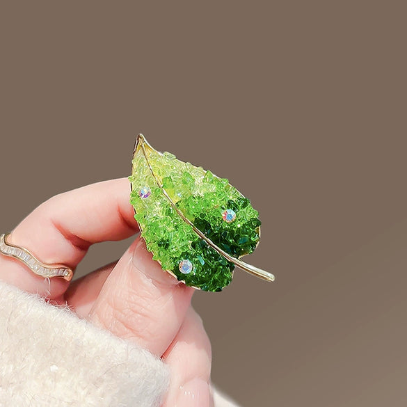 Alloy Green Leaf And Flower Brooch With Electroplating For Women