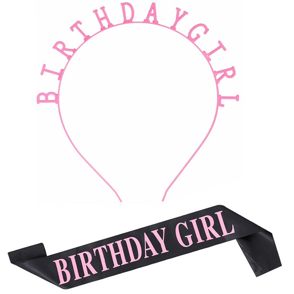 Alloy Hair Band Shoulder Strap Etiquette Band Set With Birthday Girl Pattern And Electroplating Treatment For Women