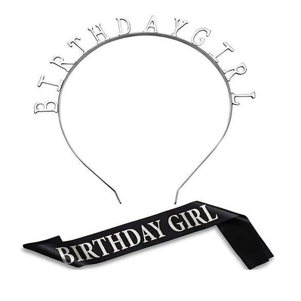Alloy Hair Band Shoulder Strap Etiquette Band Set With Birthday Girl Pattern And Electroplating Treatment For Women