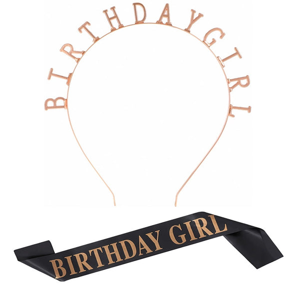 Alloy Hair Band Shoulder Strap Etiquette Band Set With Birthday Girl Pattern And Electroplating Treatment For Women