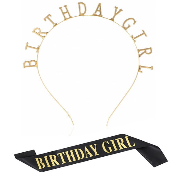 Alloy Hair Band Shoulder Strap Etiquette Band Set With Birthday Girl Pattern And Electroplating Treatment For Women