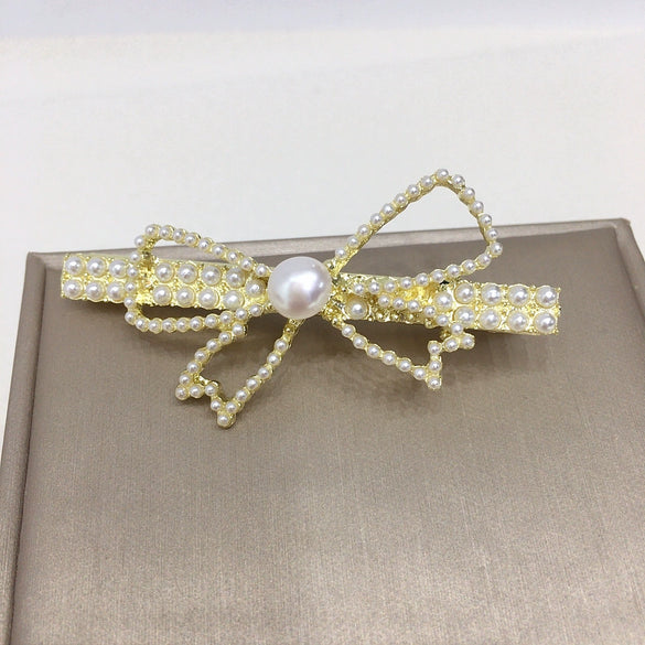 Alloy Hairpin Duckbill Clip Set With Natural Freshwater Pearls For Women