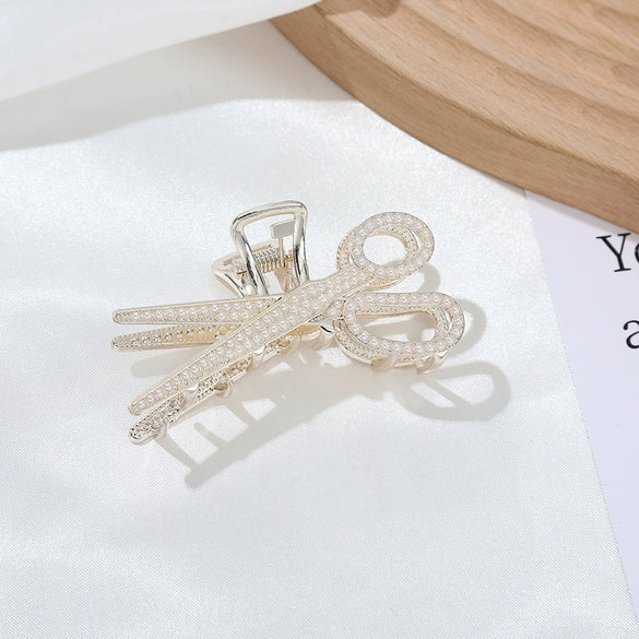 Alloy Hairpin Elegant Diamond Pearl Cross Double Classic Inlay Design