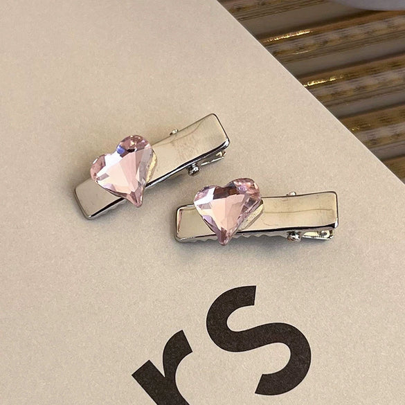 Alloy Hairpin With Rhinestone For Women Pink Love Style Duckbill Clip