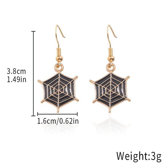 Alloy Halloween Earrings With Geometric Pattern Spider Spider Web Wizard Hat Black Cat Eye Beads Demon Witch Electroplated For Women