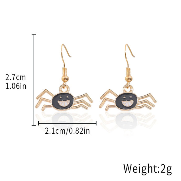 Alloy Halloween Earrings With Geometric Pattern Spider Spider Web Wizard Hat Black Cat Eye Beads Demon Witch Electroplated For Women