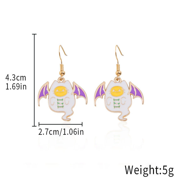 Alloy Halloween Earrings With Geometric Pattern Spider Spider Web Wizard Hat Black Cat Eye Beads Demon Witch Electroplated For Women