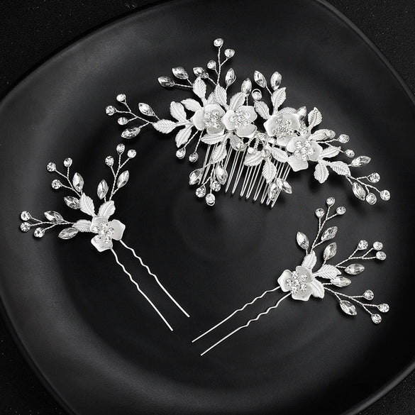 Alloy Hand Knitted Flower Leaf Bridal Hair Comb Pin Hair Accessories For Women