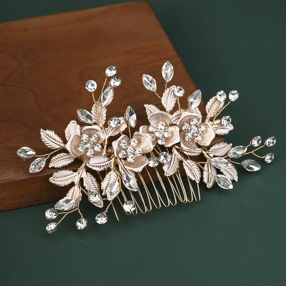Alloy Hand Knitted Flower Leaf Bridal Hair Comb Pin Hair Accessories For Women