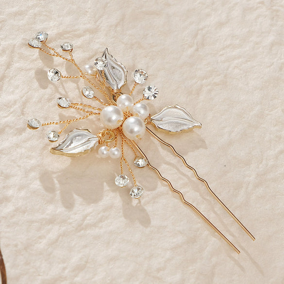 Alloy Hand Knitted Flower Leaf Bridal Hair Comb Pin Hair Accessories For Women