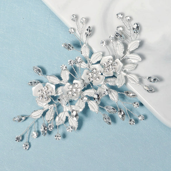 Alloy Hand Knitted Flower Leaf Bridal Hair Comb Pin Hair Accessories For Women