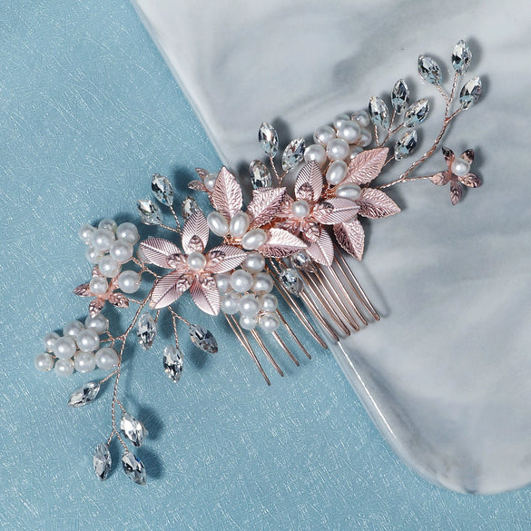 Alloy Hand Knitted Flower Leaf Bridal Hair Comb Pin Hair Accessories For Women