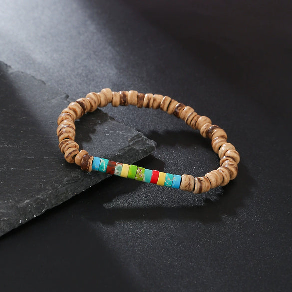 Alloy Handmade Bohemian Geometric Turquoise Beaded Cross Pendant Unisex Bracelet