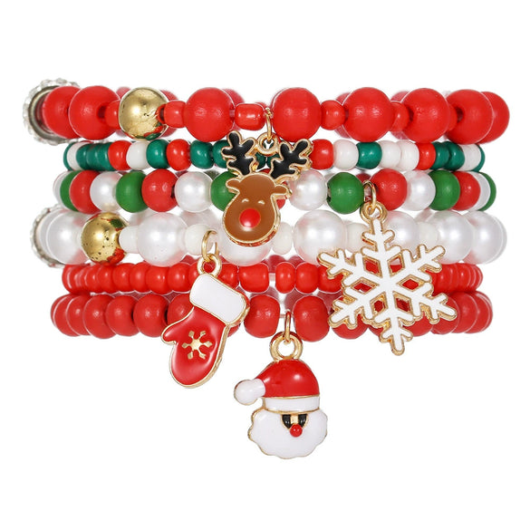 Alloy Handmade Christmas Bracelet Set With Geometric Shapes And Festival Elements Like Christmas Tree Snowflake Bell
