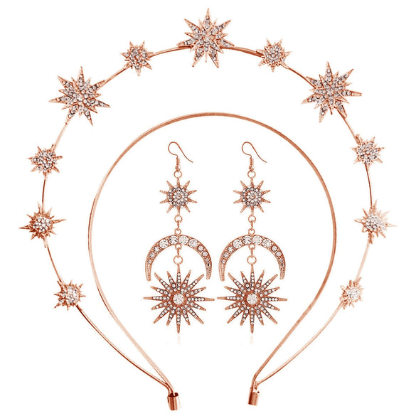 Alloy Handmade Fashion Baroque Sun Moon Doublelayer Sixpointed Star Halo Long Earrings For Women
