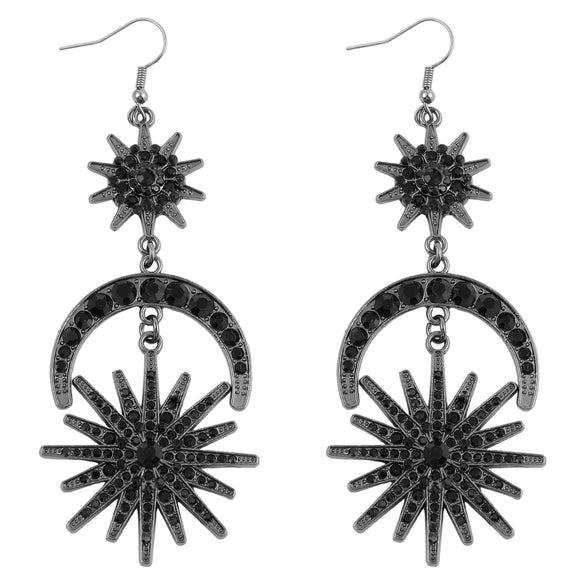 Alloy Handmade Fashion Baroque Sun Moon Doublelayer Sixpointed Star Halo Long Earrings For Women