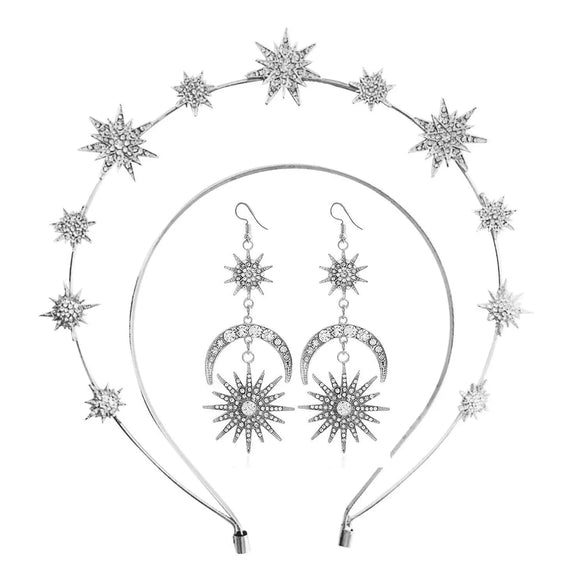 Alloy Handmade Fashion Baroque Sun Moon Doublelayer Sixpointed Star Halo Long Earrings For Women