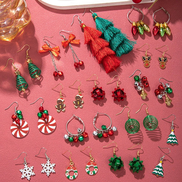 Alloy Handmade Geometric Christmas Jewelry Earrings With Bell Tree And Bulb Elements