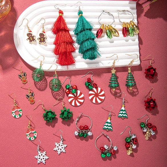 Alloy Handmade Geometric Christmas Jewelry Earrings With Bell Tree And Bulb Elements