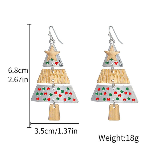 Alloy Handmade Geometric Christmas Tree And Pine Earrings