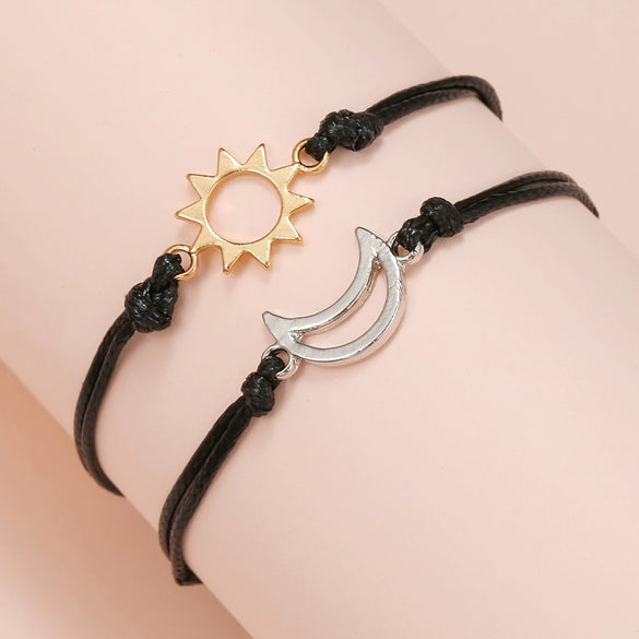 Alloy Handmade Geometric Style Gold And Silver Mixed Color Wax Thread Woven Adjustable Couple And Women's Bracelet