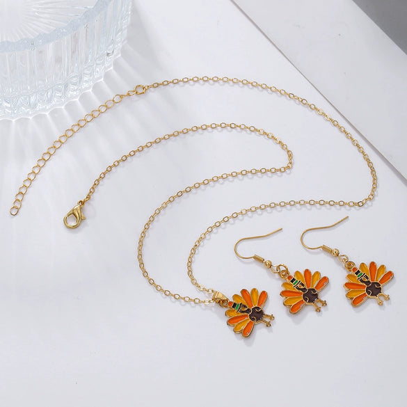 Alloy Handmade Jewelry Set With Maple Leaf Sunflower Owl Patterns For Women Earrings And Necklace