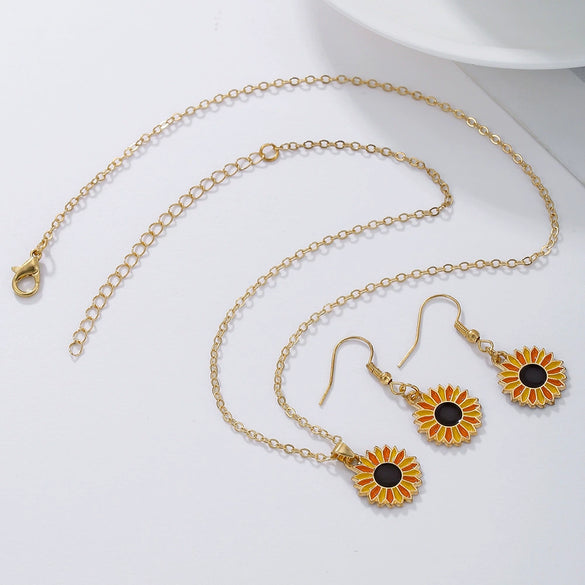 Alloy Handmade Jewelry Set With Maple Leaf Sunflower Owl Patterns For Women Earrings And Necklace