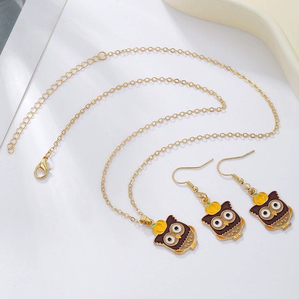 Alloy Handmade Jewelry Set With Maple Leaf Sunflower Owl Patterns For Women Earrings And Necklace