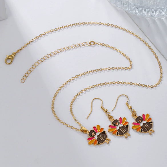 Alloy Handmade Jewelry Set With Maple Leaf Sunflower Owl Patterns For Women Earrings And Necklace